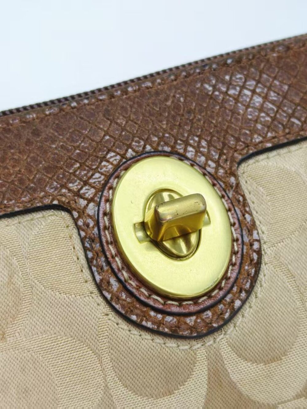 Coach Signature C Canvas Mini Shoulder Bag Brown Leather Turnlock Y2K Vintage - Picture 11 of 13